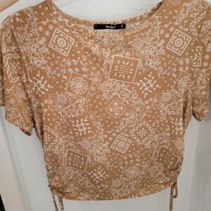 Papaya Brown Bandana Print Ruched Side Crop Top - Size M